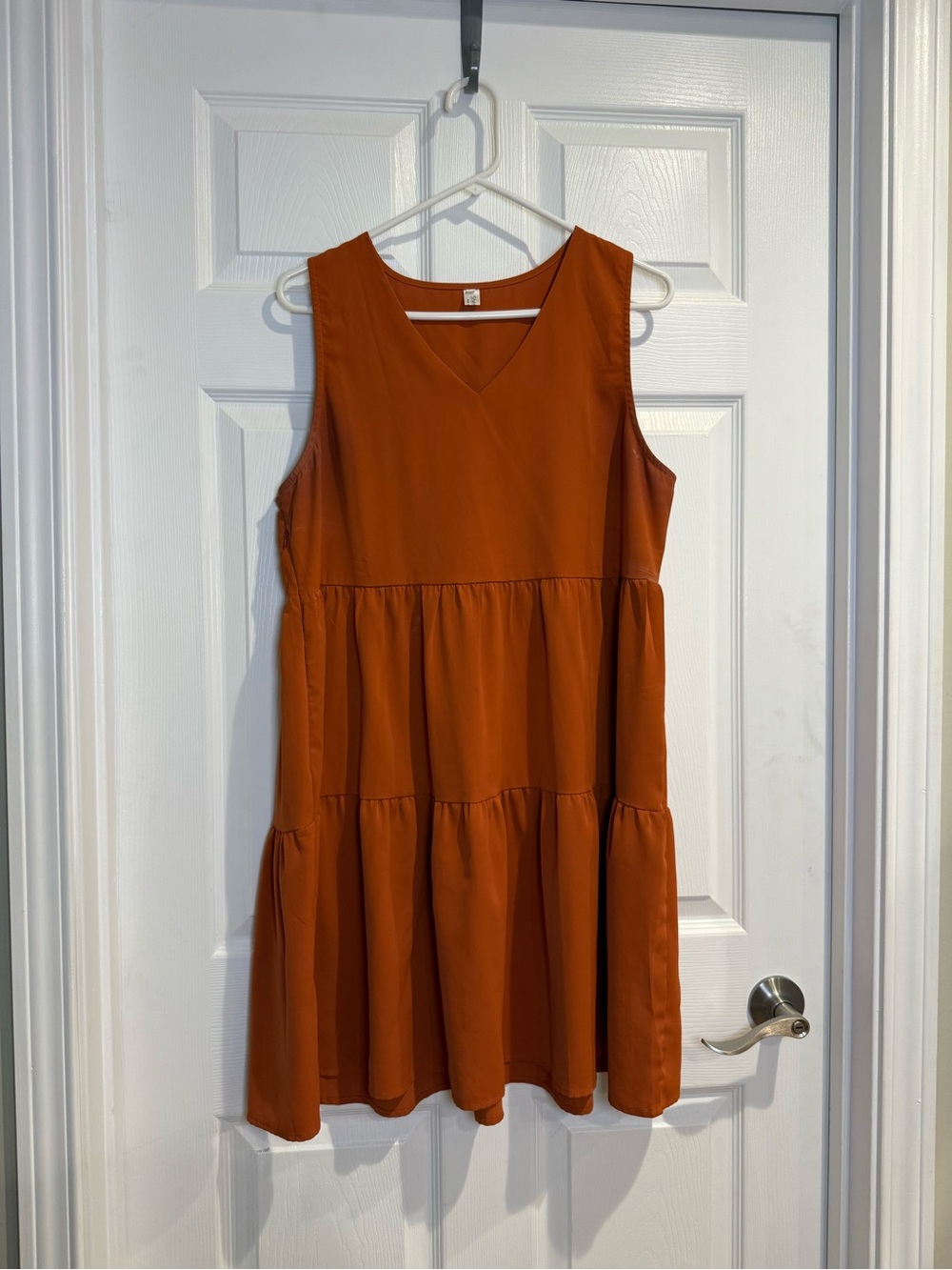 Tiered V-Neck Mini Dress in Rust